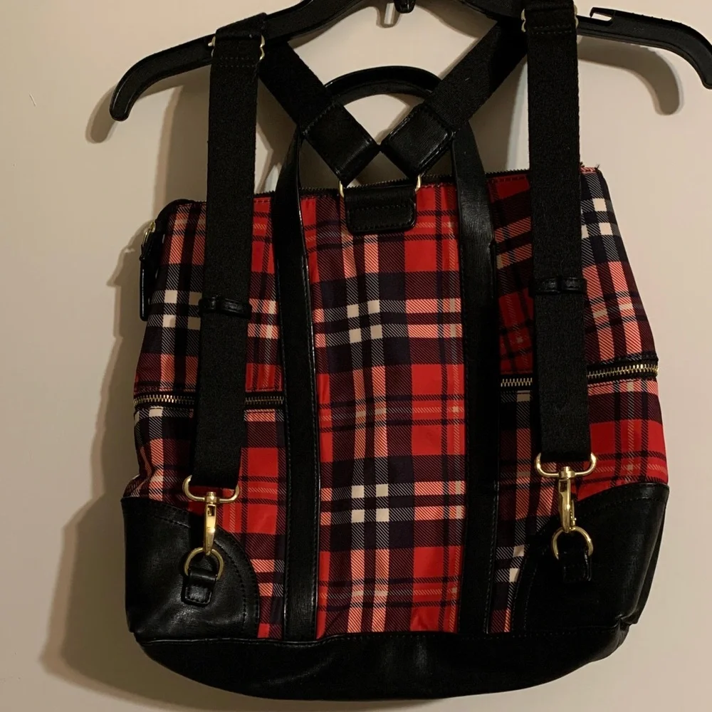 Kate Landry Red and Black Plaid Backpack - Picture 3 of 4